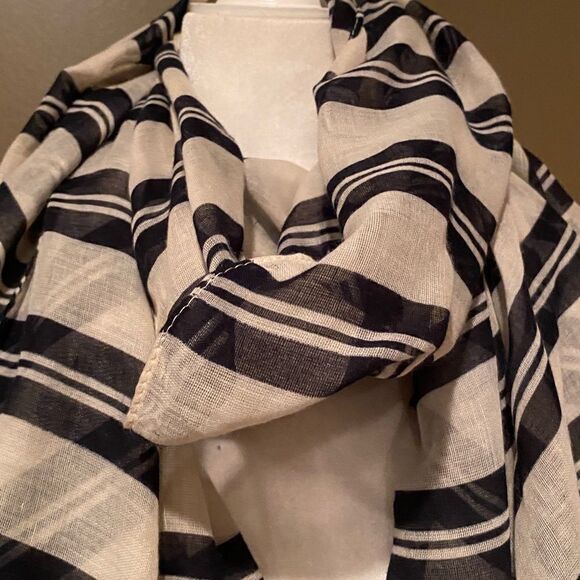 Black & Grey Striped Scarf 75”X42” - Picture 5 of 7